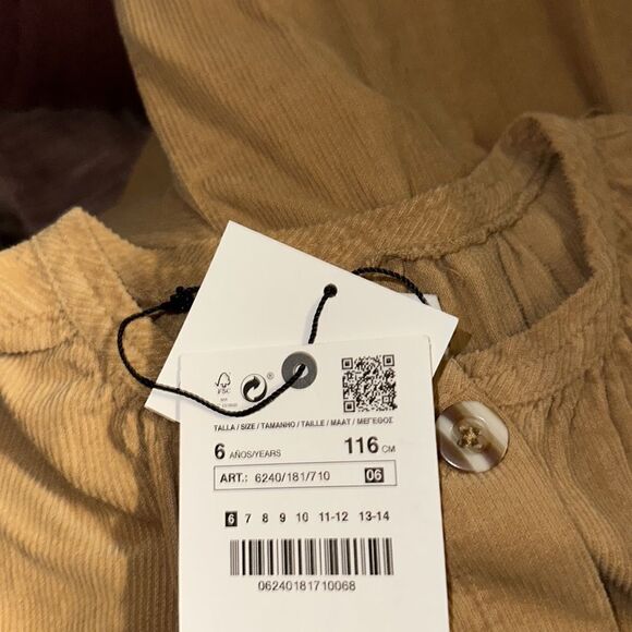 ZARA Kids | Tan | RUFFLED CORDUROY DRESS - Picture 6 of 6